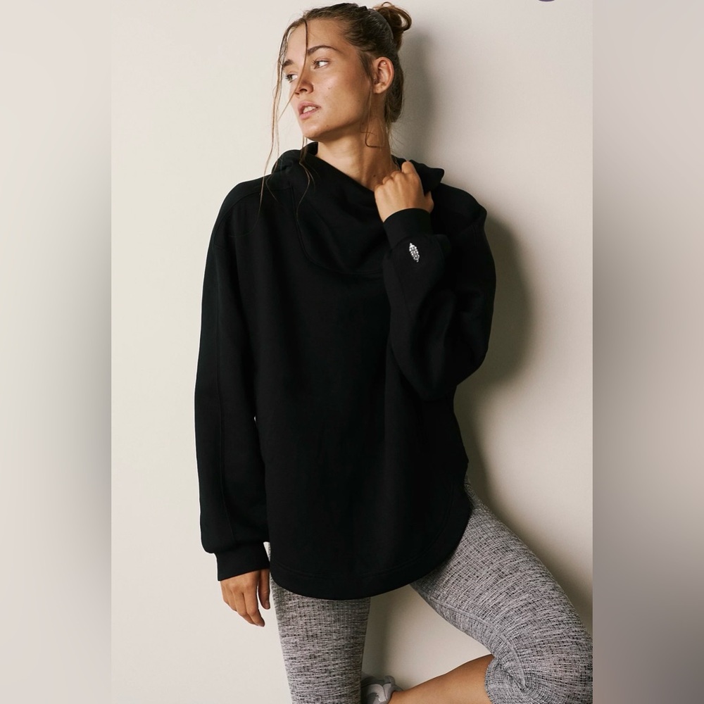 Free People Pickup The Pace Pullover Hoodie Black Oversized Sweatshirt Small